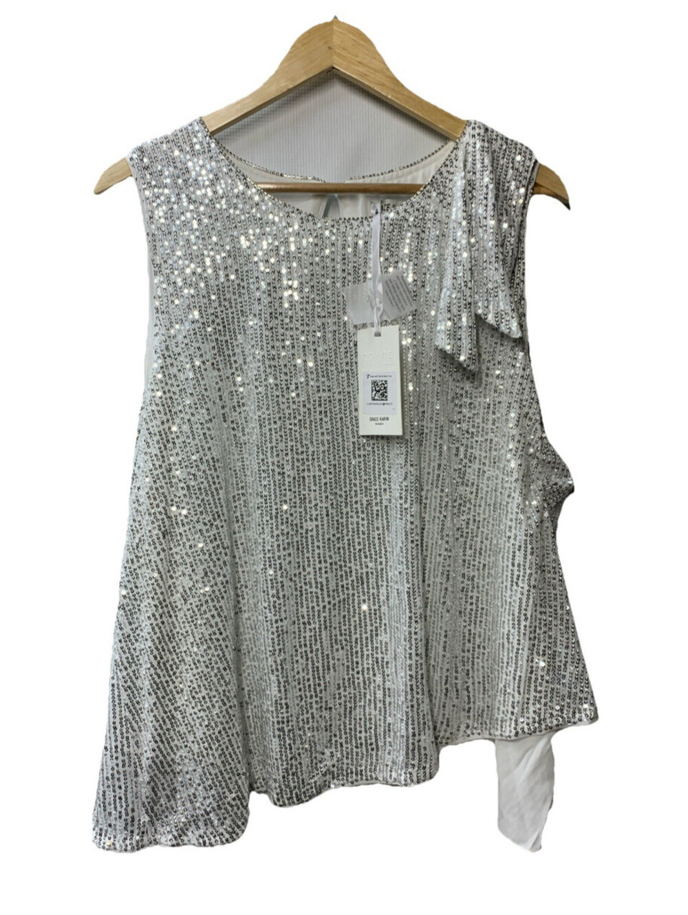 GRACE KARIN Women 2024 Sequin Tank Tops Dressy Sparkle Shimmer Size 2XL White